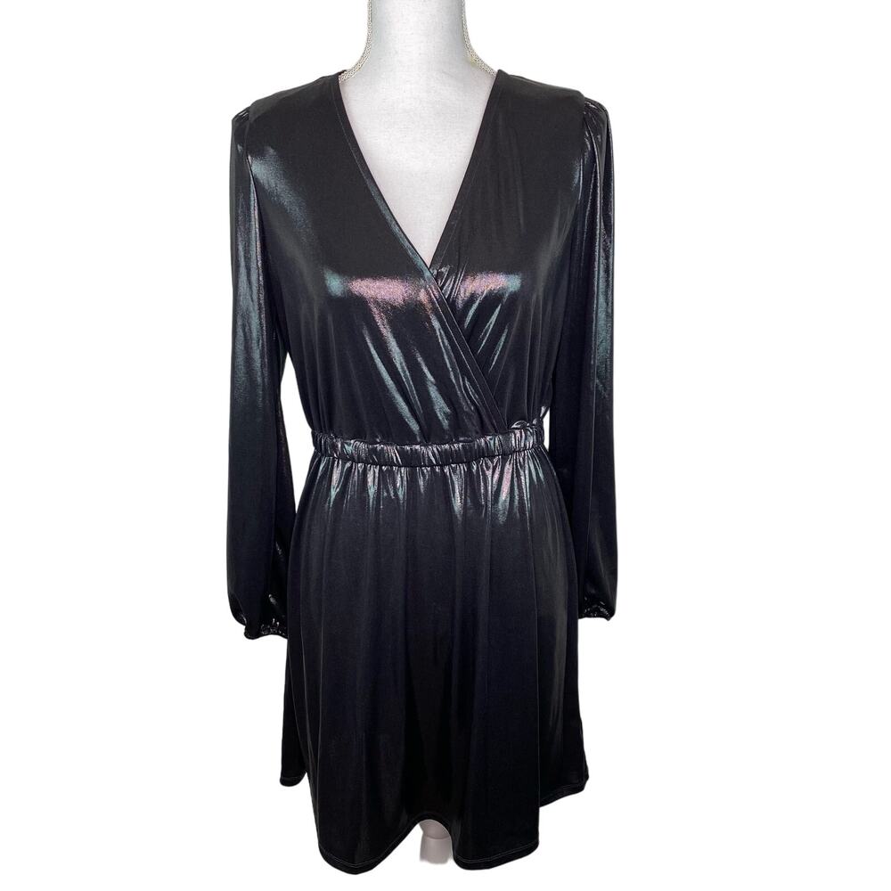 Michael Kors‎ Women’s Metallic Draped Long Sleeve Cocktail Dress Size M Gunmetal